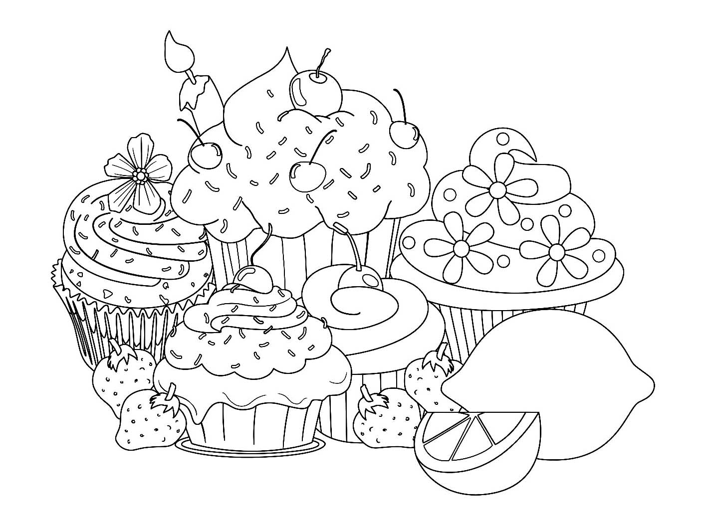 Online coloring book: Fruit muffins coloring book